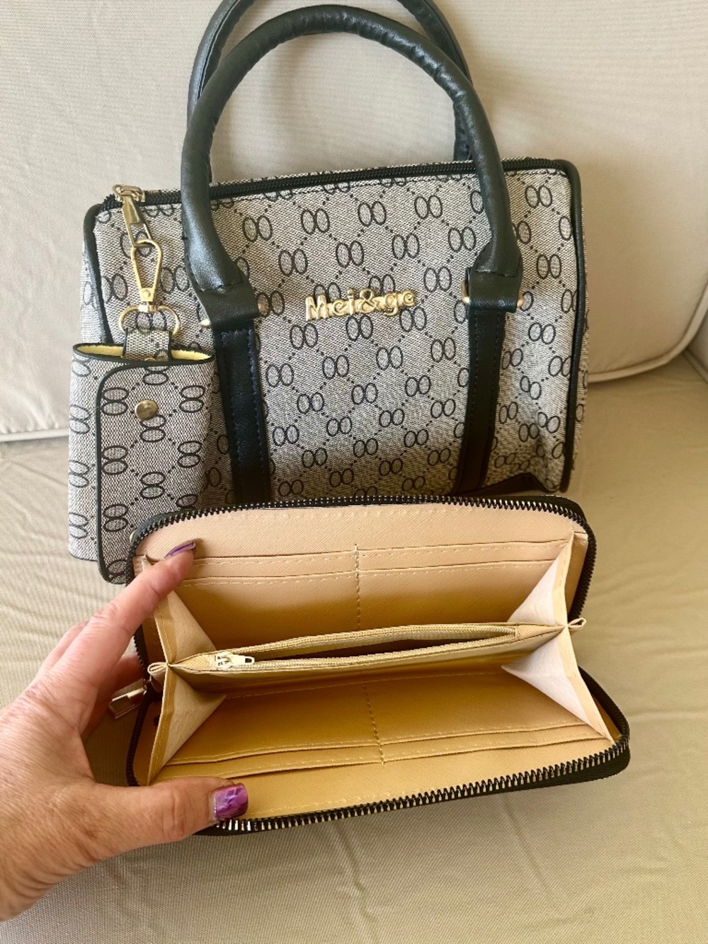 Mei & Ge (3 Piece Set) Satchel Handbag with Matching Wallet and Key Holder - Picture 6 of 14